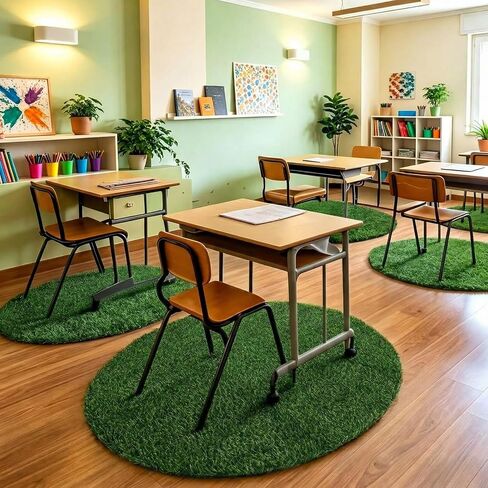 Dunzy 2 Pack Artificial Grass Mats for Class 39 Inch Round Classroom Rug Floor Cushions Soft First Day of School Educational Mat Non Slip Back to School Learning Playing Areas in Kuwait
