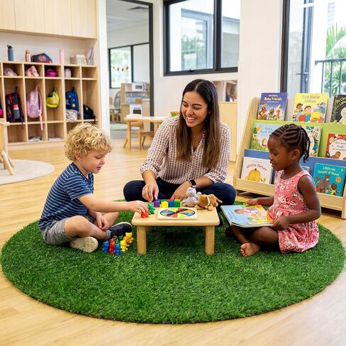 Dunzy 2 Pack Artificial Grass Mats for Class 39 Inch Round Classroom Rug Floor Cushions Soft First Day of School Educational Mat Non Slip Back to School Learning Playing Areas in Kuwait