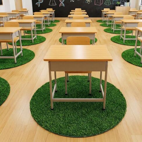 Dunzy 2 Pack Artificial Grass Mats for Class 39 Inch Round Classroom Rug Floor Cushions Soft First Day of School Educational Mat Non Slip Back to School Learning Playing Areas in Kuwait