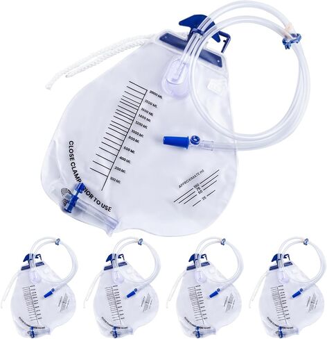Urine Drainage Bags 5 Pack 2000ml Catheter Bags with 48 Inch Kink Resistant Tube, Anti Backflow Urine Collection Bags with Clear Scale, Leak Resistant Design and Soft for Daily Use in Saudi Arabia