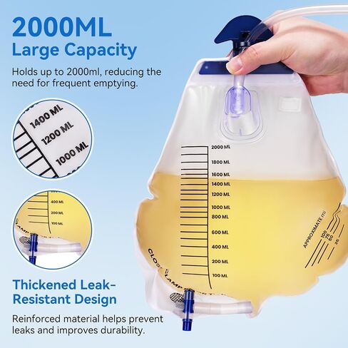 Urine Drainage Bags 5 Pack 2000ml Catheter Bags with 48 Inch Kink Resistant Tube, Anti Backflow Urine Collection Bags with Clear Scale, Leak Resistant Design and Soft for Daily Use in Saudi Arabia