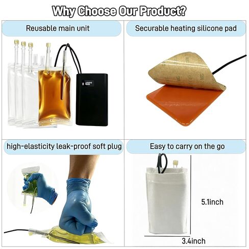 Reusable Electric Liquid Warmer with 7-Hour Constant 98.6°F Cycle, High-Precision Probe, LCD Digital Display, Portable Design, Includes 3 Disposable Liquid Bags in Saudi Arabia