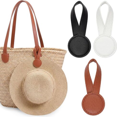 Magnetic Hat Clips Strong Magnet Leather-Style Hat Holder Purse Hat Clip for Backpack Tote Luggage Beach Bag Hands-Free Baseball Cap Holder for Sun Straw Cowboy Hats (Black+White+Brown) in Saudi Arabia