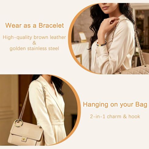 Premium Purse Hook for Table, Holds Up to 35 lbs, Heavy Duty, Portable, Leather Bracelet Bag Hanger for Desk and Dining, Gift Box Set with Coin Purse, Perfect Gift for Women Mom Wife in Saudi Arabia