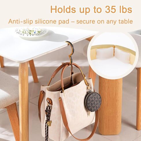 Premium Purse Hook for Table, Holds Up to 35 lbs, Heavy Duty, Portable, Leather Bracelet Bag Hanger for Desk and Dining, Gift Box Set with Coin Purse, Perfect Gift for Women Mom Wife in Saudi Arabia