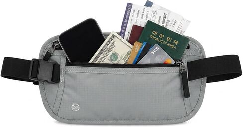 RFID Blocking Money Belt for Travel, Hidden Anti Theft Waist Pouch with RFID Protection, Slim Passport Holder Fanny Pack for Cash, Credit Cards, Phone & Travel Essentials-lightgrey-Black in Saudi Arabia