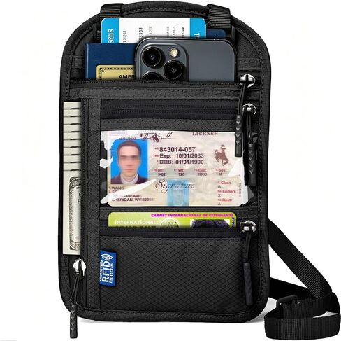 Neck Wallet for Travel, RFID Blocking Passport Holder - Slim Travel Pouch with Adjustable Strap | Holds Phone, Cards, Cash, Documents | Water-Resistant & Secure for Men & Women in Kuwait