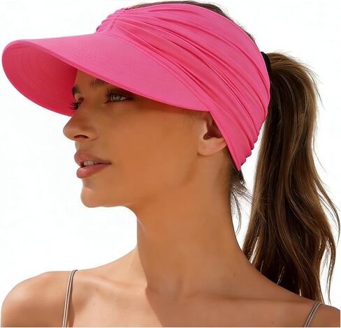 Summer Women's Sun Hat Wide Brim UV Protection Outdoor Ponytail Hat Travel Casual Lightweight Summer Beach Hats for Women in Kuwait