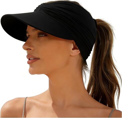 Summer Women's Sun Hat Wide Brim UV Protection Outdoor Ponytail Hat Travel Casual Lightweight Summer Beach Hats for Women in Kuwait