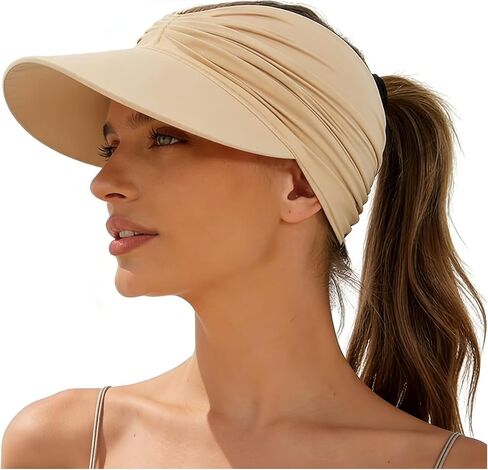 Summer Women's Sun Hat Wide Brim UV Protection Outdoor Ponytail Hat Travel Casual Lightweight Summer Beach Hats for Women in Kuwait