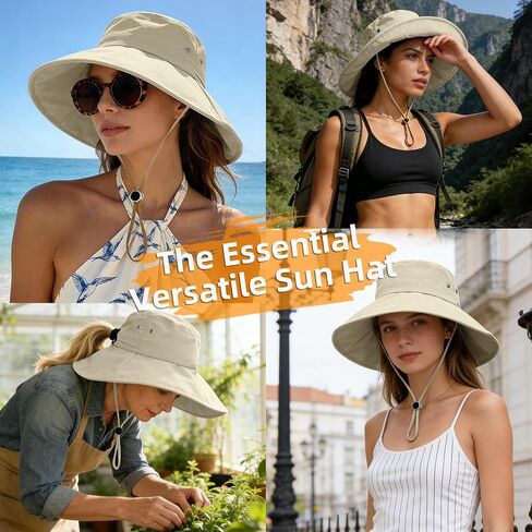 Sun Hats for Women Wide Brim Bucket Hat Ponytail, Fishing Hat UPF 50+ Packable for Beach Gardening with Fold-Up Brim in Kuwait