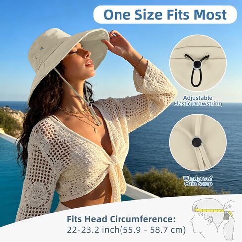 Sun Hats for Women Wide Brim Bucket Hat Ponytail, Fishing Hat UPF 50+ Packable for Beach Gardening with Fold-Up Brim in Kuwait