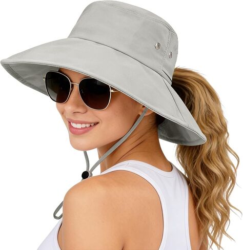 Sun Hats for Women Wide Brim Bucket Hat Ponytail, Fishing Hat UPF 50+ Packable for Beach Gardening with Fold-Up Brim in Kuwait