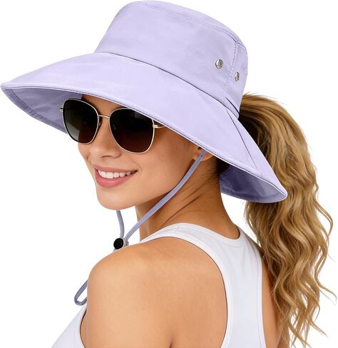 Sun Hats for Women Wide Brim Bucket Hat Ponytail, Fishing Hat UPF 50+ Packable for Beach Gardening with Fold-Up Brim in Kuwait