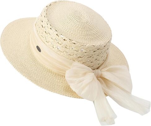 ACUSHLA Straw Sun Hat for Women Wide Brim Adjustable Boho Summer Beach Hats with Bow Vintage Fedora Panama UPF 50+ in Saudi Arabia