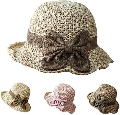 Elegant Woven Straw Sun Hat with Bow, Straw Hat with Retro Bow for Women Wide Brim Packable Travel Bucket Hats in Saudi Arabia