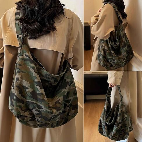Camo Purse Crossbody Bag for Women, Canvas Crossbody Messenger Bag for Women Men, Large Crossbody Hobo Tote Bag, Grunge Vintage Japanese Messenger Bag, Fabric Cloth Purse, Satchel Cross Body Tote Bag in Kuwait