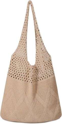 Pleneal Crochet Tote Bag, Mesh Beach Bag, Knitted Shoulder Beach Bags for Women Vacation Aesthetic Hobo Tote Bags in Kuwait