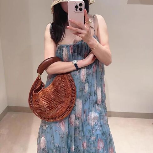 Women's Straw Hobo Bag Woven Crescent Shoulder Bag Summer Beach Tote Bag with Leather Handle for Vacation Travel | PU leather handle in Kuwait
