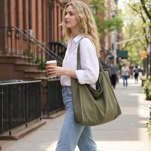 ALUDAPIJU Casual Canvas Tote Bag for Women Large Slouchy Hobo Shoulder Bag for Work Travel Tote Purse Handbags Message Bags in Kuwait