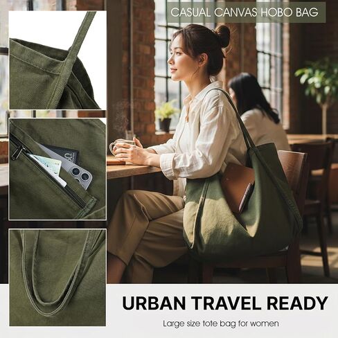 ALUDAPIJU Casual Canvas Tote Bag for Women Large Slouchy Hobo Shoulder Bag for Work Travel Tote Purse Handbags Message Bags in Kuwait