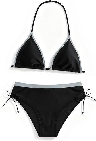 Teen Girls Swimsuits Two Piece Sets with Chest Pad Backless Halter Bikini Cute Brief Bathing Suit in Kuwait