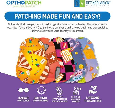 Opthopatch Kids Eye Patches with Extra Hypoallergenic Acrylic Adhesive, 40 Breathable Patches for Amblyopia & Lazy Eye, Fun Boy-Friendly Designs, Includes 1 Rewards Chart by Defined Vision in Saudi Arabia