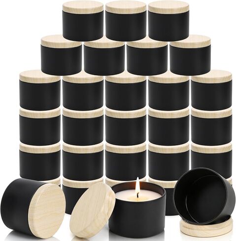 Pumtus 30 Pack 4 OZ Candle Tin, Round Matte Black Candle Making Jars, Bulk Empty Metal Containers with Lids, Wax Mold Candle Vessel, Small Jewelry Storage Organizer for DIY Crafts, Small Business in Kuwait