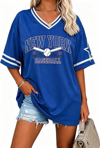 Baseball Jersey Women Game Day Sports Fan Shirts Oversized Baseball Mama Tshirt V Neck Tops Fans Gifts in Saudi Arabia