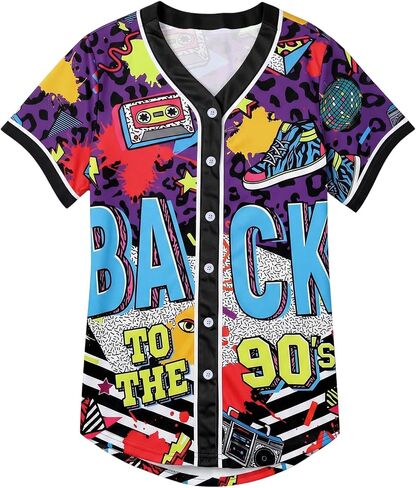80s 90s قمصان للنساء الهيب هوب مخصص البيسبول جيرسي ديسكو 80s 90s موضوع حفلة الزي ريترو النيون كم قصير in Kuwait