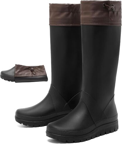 Women's Tall Rain Boots Mens Packable Waterproof Anti-Slip Knee High Rubber Boots Lightweight Adjustable Drawstring Wide calf Garden Fishing Shoes Outdoor Work in Saudi Arabia