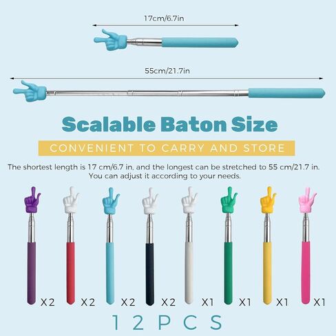 12 Pcs Retractable Pointer Stick for Classroom, 8 Colors Finger Pointer Stick, Reading Pointers for Students, Classroom Pointers for Teachers (Colorful) in Saudi Arabia