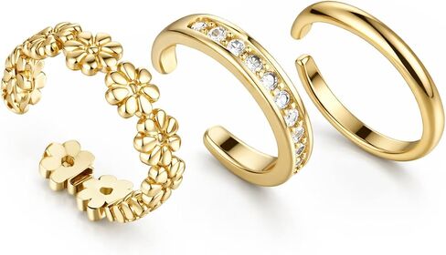 3Pcs Gold Filled Toe Rings for Women, Non Tarnish Gold Filled Toe Ring Cute Simple Hawaiian Trendy Rings Adjustable Flower Dainty Ring Summer Beach Open Foot Jewelry Set in Saudi Arabia