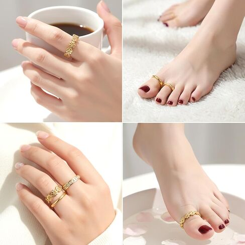 3Pcs Gold Filled Toe Rings for Women, Non Tarnish Gold Filled Toe Ring Cute Simple Hawaiian Trendy Rings Adjustable Flower Dainty Ring Summer Beach Open Foot Jewelry Set in Saudi Arabia