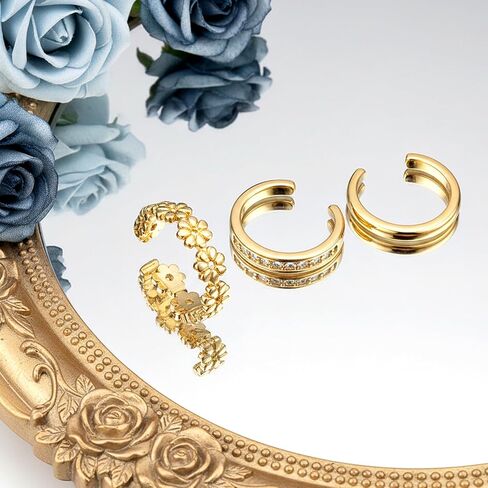 3Pcs Gold Filled Toe Rings for Women, Non Tarnish Gold Filled Toe Ring Cute Simple Hawaiian Trendy Rings Adjustable Flower Dainty Ring Summer Beach Open Foot Jewelry Set in Saudi Arabia