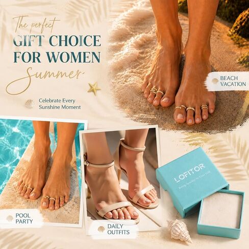 LOFITOR 9PCS Toe Rings for Women Non Tarnish Adjustable 14K Gold Filled Toe Ring CZ Set Simple Hug Chunky Open Band Rings Waterproof Silver Toe Rings Hawaiian Beach Summer Foot Jewelry in Saudi Arabia