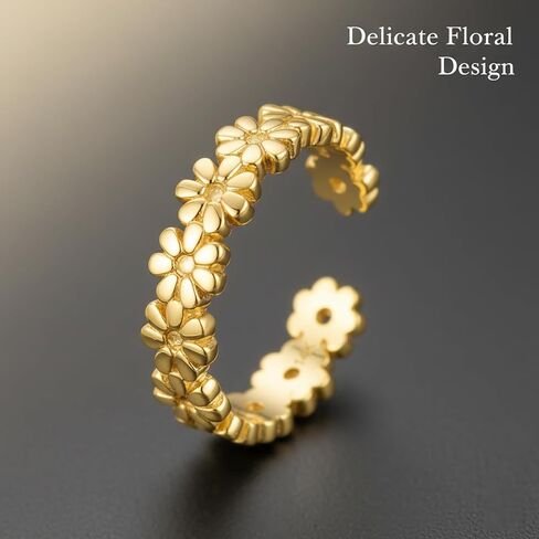 14K Gold Plated Toe Rings for Women, Adjustable Open Toe Ring Set 3Pcs, Non Tarnish Gold Toe Rings, Hypoallergenic Plain Double Band Daisy Flower Toes Rings, Summer Beach Foot Jewelry Gifts for Her in Kuwait