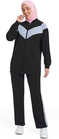 Muslimah Modest Workout Sets for Women Long Sleeve Tops & Pants 2 Piece Outfit Gym Running Sports Wear in Saudi Arabia
