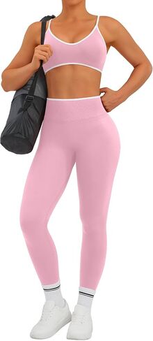 TDIFFUN Women Workout Sets 2 Piece Seamless Scrunch Butt Lifting Leggings Padded Sports Bra Matching Set Gym Yoga Outfits in Saudi Arabia