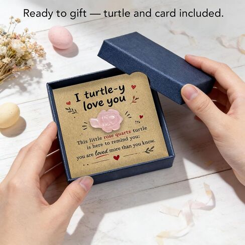 for Wife Girlfriend, Rose Quartz Turtle Pocket Hug with “I Turtle-y Love You" Message Card, Cute Love Keepsake for Mother's Day, Long Distance, Anniversary, Birthday, Thinking of You in Saudi Arabia