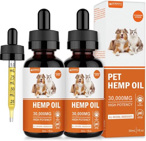 (2-Pack) Organic Hemp Oil for Dogs and Cats - Pet Hemp Drops for Anxiety Relief, Stress,Pain, Calming, Sleep, Arthritis - Treats Chews - Support Hip and Joint Health - Rich in Omega 3-6-9 in Saudi Arabia