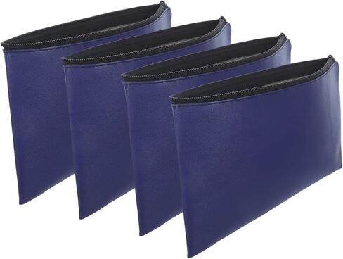 4pcs Pu Leather Money Pouch with Zipper for Bank Deposit, Cash, Coins, and Invoices Spacious Capacity Portable Cash Organizer Wallet for Daily Use, Blue, 11x6in in Kuwait