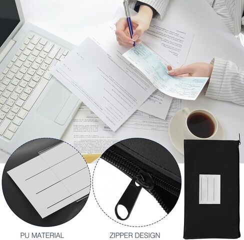 Veemoon Pu Leather Money Pouch with Zipper for Cash and Receipts Cash Bag with Card Slot Window Black Money Organizer Pouch for Bank Deposits in Kuwait