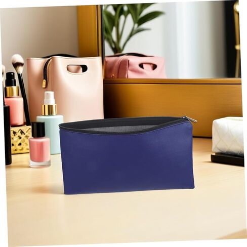 HANABASS Money Bags Spacious Capacity Pu Leather with Zipper 4pcs Portable Organizer Pouch Blue Zippered Storage Bags for Cash and Documents for Business and Travel for Men and Women in Kuwait