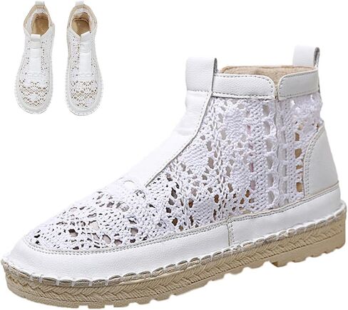 Lace Ankle Booties for Women - Breathable Crochet Hollow Out Booties, Casual Dressy Slip On Summer Shoes - Flat Comfort Walking Fashion Booties, Spring Vacation Cutout Footwear in Kuwait