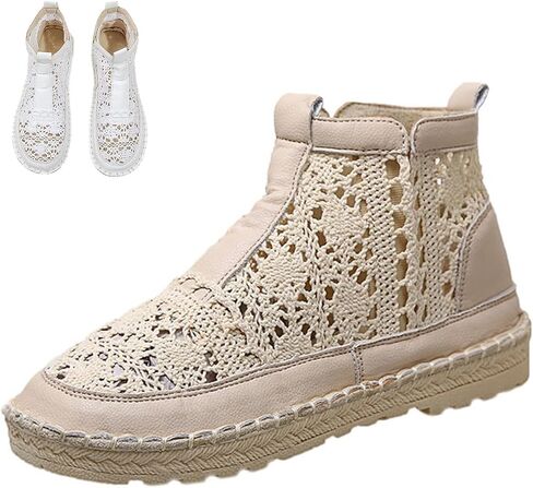 Lace Ankle Booties for Women - Breathable Crochet Hollow Out Booties, Casual Dressy Slip On Summer Shoes - Flat Comfort Walking Fashion Booties, Spring Vacation Cutout Footwear in Kuwait