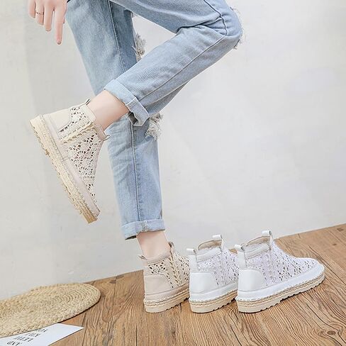 Lace Ankle Booties for Women - Breathable Crochet Hollow Out Booties, Casual Dressy Slip On Summer Shoes - Flat Comfort Walking Fashion Booties, Spring Vacation Cutout Footwear in Kuwait
