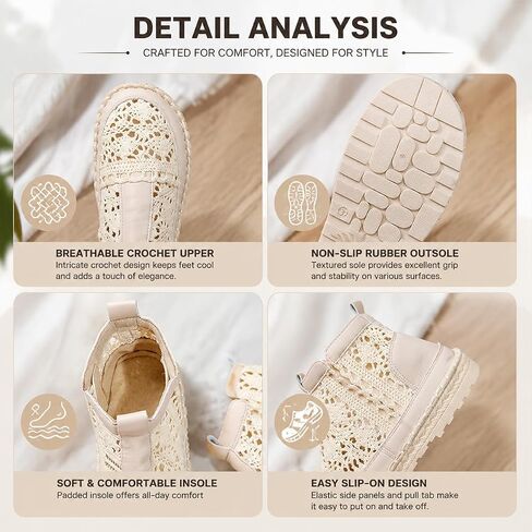 Lace Ankle Booties for Women - Breathable Crochet Hollow Out Booties, Casual Dressy Slip On Summer Shoes - Flat Comfort Walking Fashion Booties, Spring Vacation Cutout Footwear in Kuwait