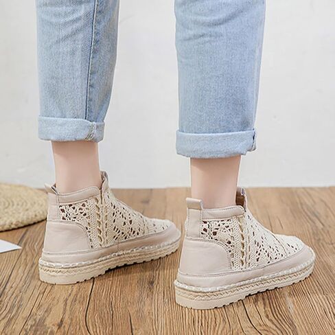 Lace Ankle Booties for Women - Breathable Crochet Hollow Out Booties, Casual Dressy Slip On Summer Shoes - Flat Comfort Walking Fashion Booties, Spring Vacation Cutout Footwear in Kuwait
