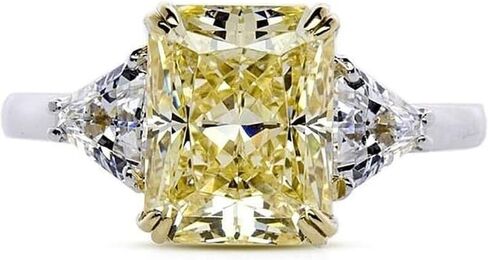 3.50 TC Canary Yellow Radiant Cut Moissanite Ring,Trilliant Cut Sides, Solid White Gold,Three Stone Ring,4 Double Claw Prongs Wedding Ring For Women in Saudi Arabia